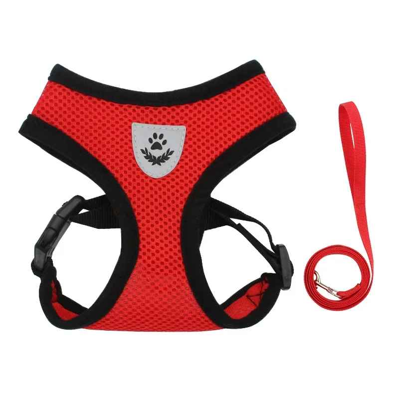 harnais chien avec laisse rouge