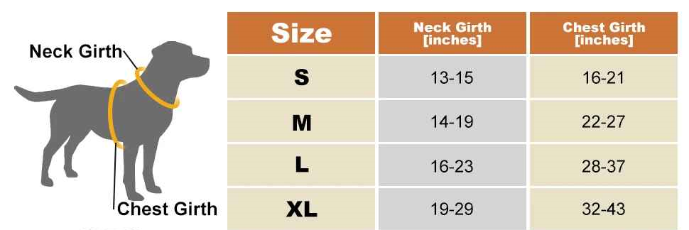 Harnais chien tableau guide