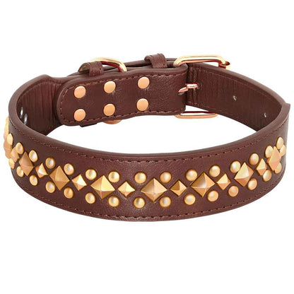 collier chien avec cloute rivet or couleur brun