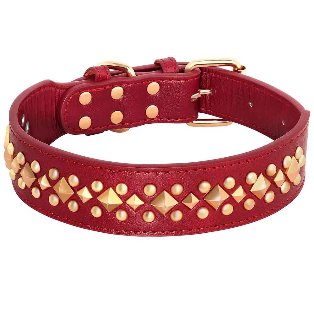 collier chien avec cloute rivet or couleur brun rouge