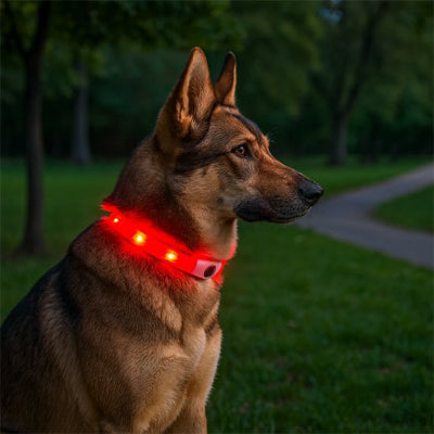 collier lumineux chien berger allemand dans le parc