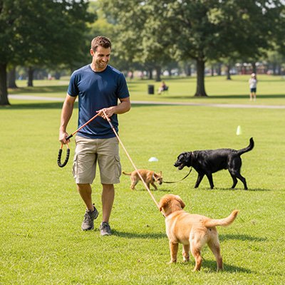 Laisse longe pour chien au parc