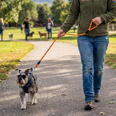 Laisse longe pour chien au retour de la balade