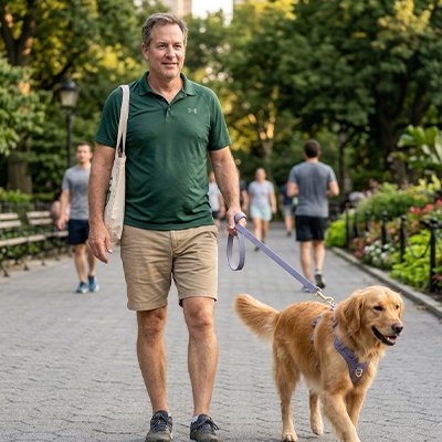 Laisse longe pour Chien avec chien au parc avec un monsieur