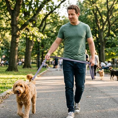 Laisse longe pour Chien avec golden en marche avec son ami 