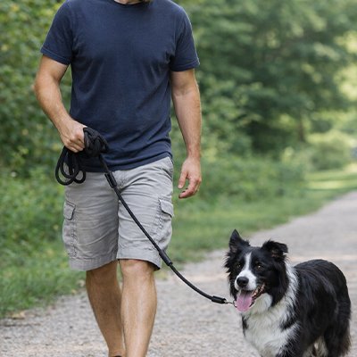 Laisse longe pour chien avec son proprietaire