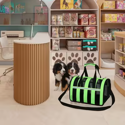 sac de transport vert avec deux chiots 2_655ee9cd-9388-4efe-8bda-ce3492d8d58d
